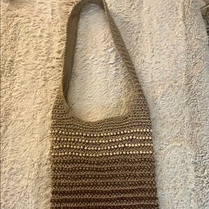 Elegant Gold Knit Women's Shoulder Bag